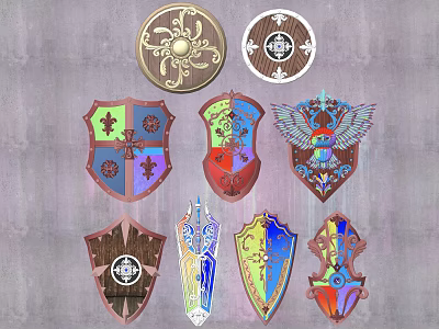 Different Decorative Shields With Intricate Artistic Patterns Metal And Wooden Designs 3d model