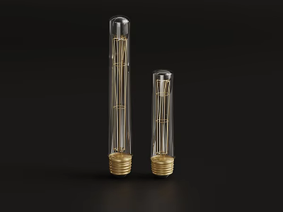 Two Transparent Glass Bulbs With Golden Base In Different Sizes On Black Background 3d model