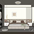 Modern Bedroom Featuring Neutral Tones Plush Bed Bedside Tables Artwork Window Bench And Potted Plant 3d model
