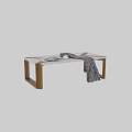 Modern Coffee Table In Living Room Interior With Wooden Legs White Tabletop And Checkered Blanket