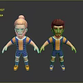 Cartoon Characters In Blue Orange Sportswear With Blonde Bun Brown Short Hair Yellow Shoes