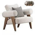 Modern Accent Chair With Soft Fluffy Fabric And Striped Pillow On Wooden Legs