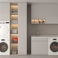 Modern Bathroom Cabinet with Open Shelves Storage Solution for Washing Machine and Dryer