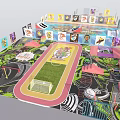 Vibrant Indoor Playground Featuring Colorful Walls Running Track Soccer Field And Climbing Structures