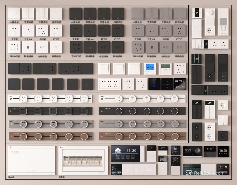Various Modern Switch Panels Featuring Different Colors Styles And Designs 3d model 