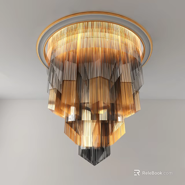 Elegant Modern Crystal Chandelier With Layered Gold And Silver Hanging Crystals 3d model 