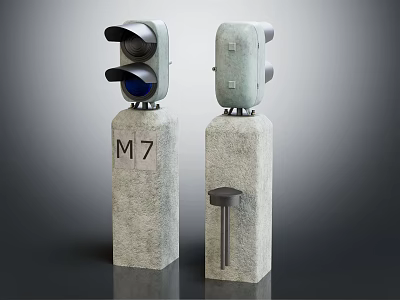Two Decorative Concrete Base Furniture Columns With M7 Number And Small Black Part 3d model