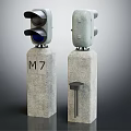 Two Decorative Concrete Base Furniture Columns With M7 Number And Small Black Part