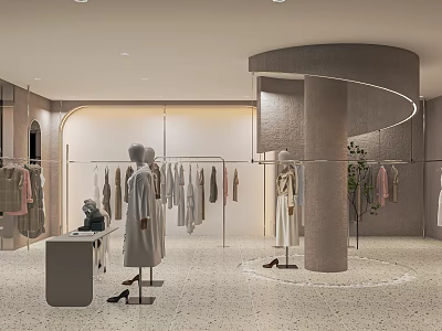 Modern Clothing Store Interior Design With Mannequins Clothing Racks And Stylish Apparel Displays 3d model