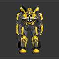 Yellow Black Mechanical Robot Character In Standing Pose With Reflective Surface And Weapon 3d model