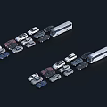 Different Car Models And Buses In Various Colors Arranged For Display On Black Background 3d model