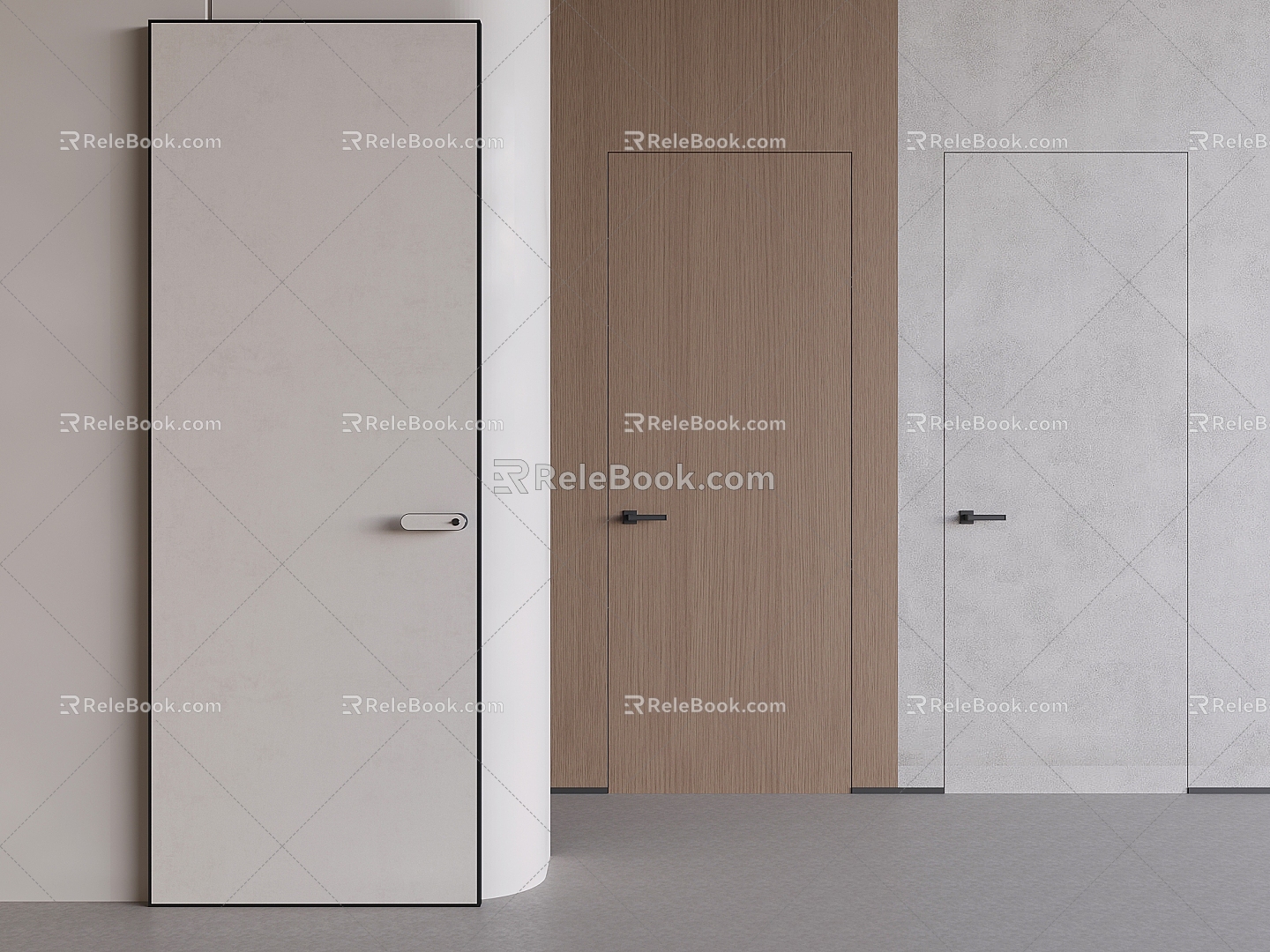 Modern invisible swing door solid wood invisible door single door 3d model