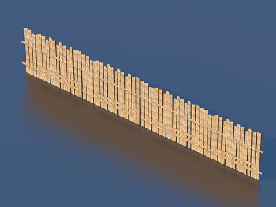 Simple Wooden Fence With Vertical Slats And Natural Light Brown Finish 3d model