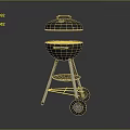 Black Barbecue Grill with Lid Wheels and Metal Stand for Outdoor Cooking