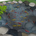 Natural Garden Water Fountain With Koi Fish Lily Pads And Surrounding Rocks