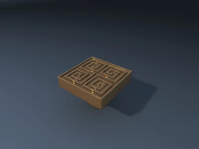 Golden Square Decorative Handle With Intricate Geometric Patterns Design for Furniture Decor 3d model