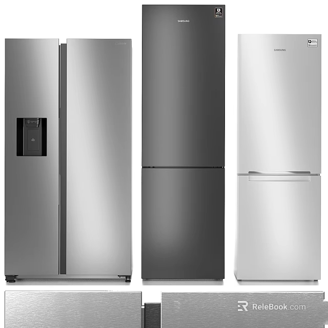 Stylish Kitchen Appliances Featuring Silver Dark Gray And White Refrigerators For Home Kitchens 3d model 