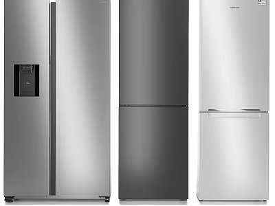 Stylish Kitchen Appliances Featuring Silver Dark Gray And White Refrigerators For Home Kitchens 3d model