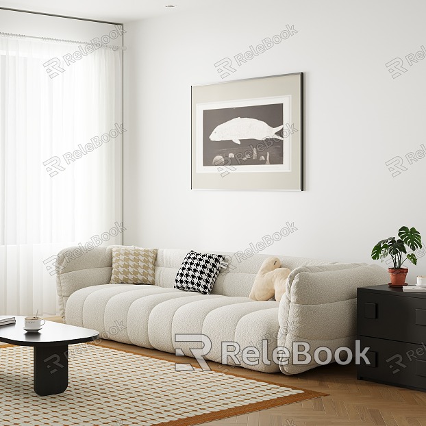 Modern Cream Style Multiplayer Sofa Cream Multiplayer Sofa model