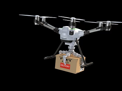 Smart Drone Delivering Package With Delivery Box For Efficient Service 3d model
