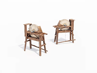 Vintage Wooden Industrial Equipment With Large Wheels And Sturdy Frames Two Pieces 3d model