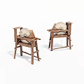 Vintage Wooden Industrial Equipment With Large Wheels And Sturdy Frames Two Pieces