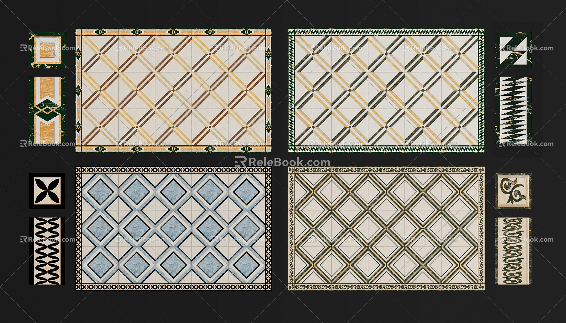 Modern tile stone mosaic wave line combination 3d model