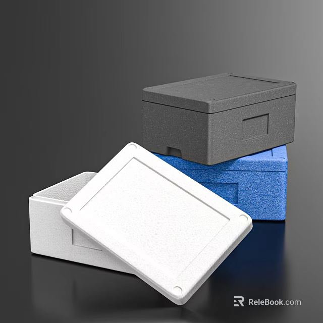 Gray Blue White Foam Storage Boxes With Lids On Dark Surface 3d model