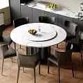 Modern Restaurant Dining Space With Round Marble Table Gray Chairs And Dark Cabinets 3d model