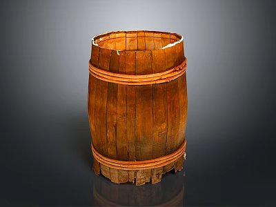 Rustic Wooden Barrel Storage Equipment With Natural Wood Staves And Metal Rings 3d model