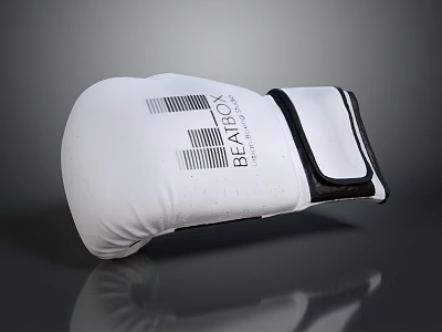 White And Black BRAVOX Boxing Gloves With Striped Design On Gray Reflective Surface 3d model