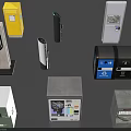 Diverse Urban Public Facility Components With Charging Stations Trash Bins And Info Kiosks