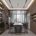 Modern Living Dining Room Interior With Wooden Cabinets Sofa And Dining Table