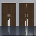 Two Brown Wooden Swing Doors With Round Knobs White Decorative Strips Modern Interior 3d model