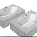 Modern Two White Oval Bathtubs With Marble Bases And Chrome Faucets