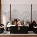 New Chinese Sofa Combination Sofa New Chinese Folding Screen 3d model