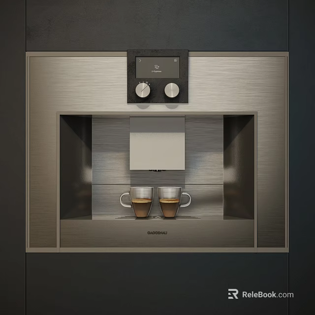 Modern Kitchen Coffee Machine With Two Coffee Cups And Stainless Steel Design 3d model