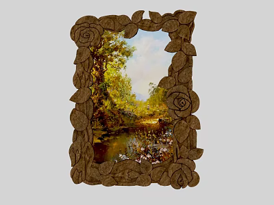 Vintage Wooden Picture Frame With Rose Carvings And Leaf Decorative Accents 3d model