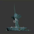 Scenic Fish Shaped Fountain With Water Flowing Into Decorative Base Pool