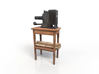 Old Fashioned Projector On Small Wooden Table With Two Layers And Lower Layer Sticks 3d model