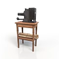 Old Fashioned Projector On Small Wooden Table With Two Layers And Lower Layer Sticks