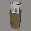 Glass Display Cabinet Shelf With Wooden Base For Ceramic Vase Display And Lighting
