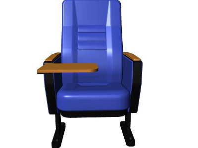 Blue Theater Chair With Wooden Armrest Table And Black Legs 3d model