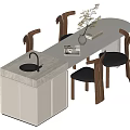 Middle Ancient Style Nakajima Dining Table and Chair Combination 3d model