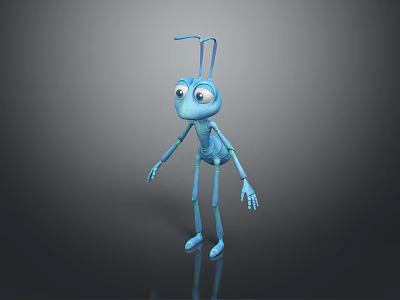 Cute Blue Cartoon Ant Character With Big Eyes Long Legs And Antennae 3d model