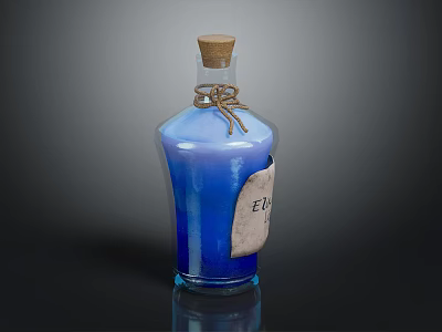 Blue Glass Bottle With Cork Stopper And Twine Tied Label Design 3d model