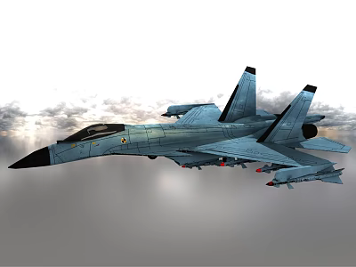 Fighter Jet Flying in Cloudy Sky with Black Nose Gray Body Carrying Missiles 3d model Fighter Jet Flying in Cloudy Sky with Black Nose Gray Body Carrying Missiles 3d model