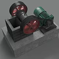 Industrial Equipment Featuring Two Red Wheels Green Motor And Gray Base