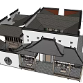 Traditional Ancient Chinese Architecture With Upturned Eaves White Walls And Circular Window