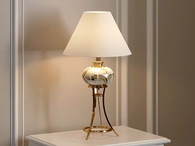 Elegant Modern Table Lamp With White Lampshade And Golden Stand On White Table 3d model